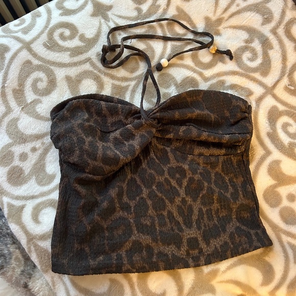 Beaded Leopard Print Halter Top - Picture 1 of 1